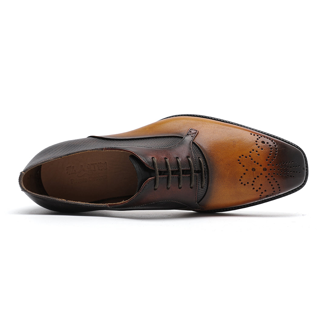 Burnished Calfskin Lace-Up Oxford Brown/Camel
