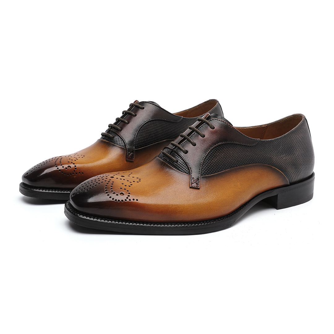 Burnished Calfskin Lace-Up Oxford Brown/Camel
