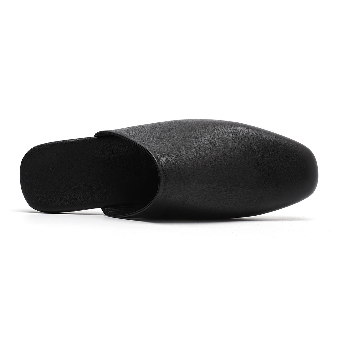 Mens Black Cowhide Slippers Shoes Loafers Slip on Flats Closed Toe Slingbacks Casual