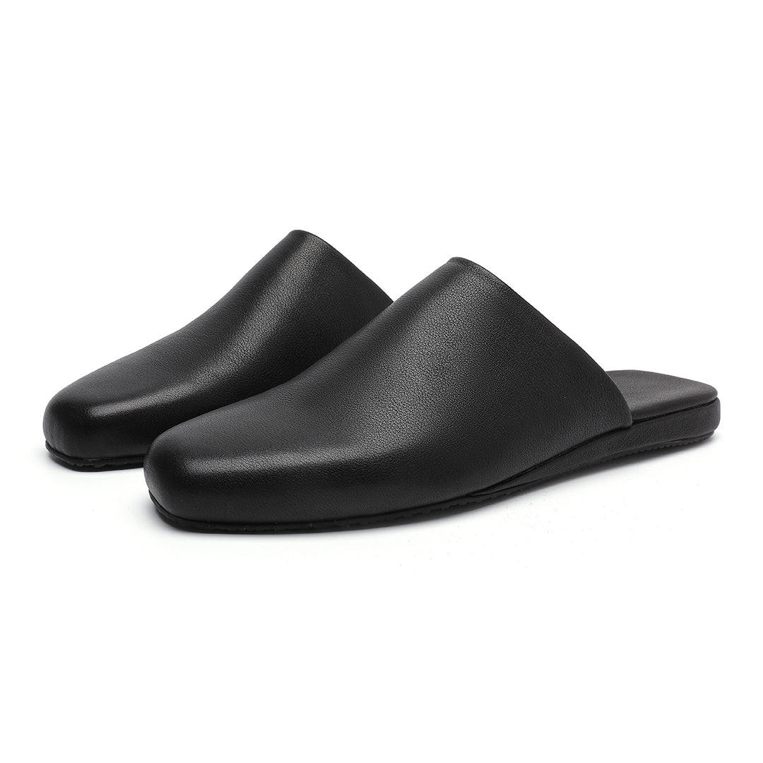 Mens Black Cowhide Slippers Shoes Loafers Slip on Flats Closed Toe Slingbacks Casual