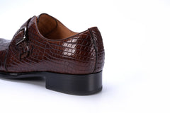 BROWN ALLIGATOR SINGLE MONK STRAP SHOES