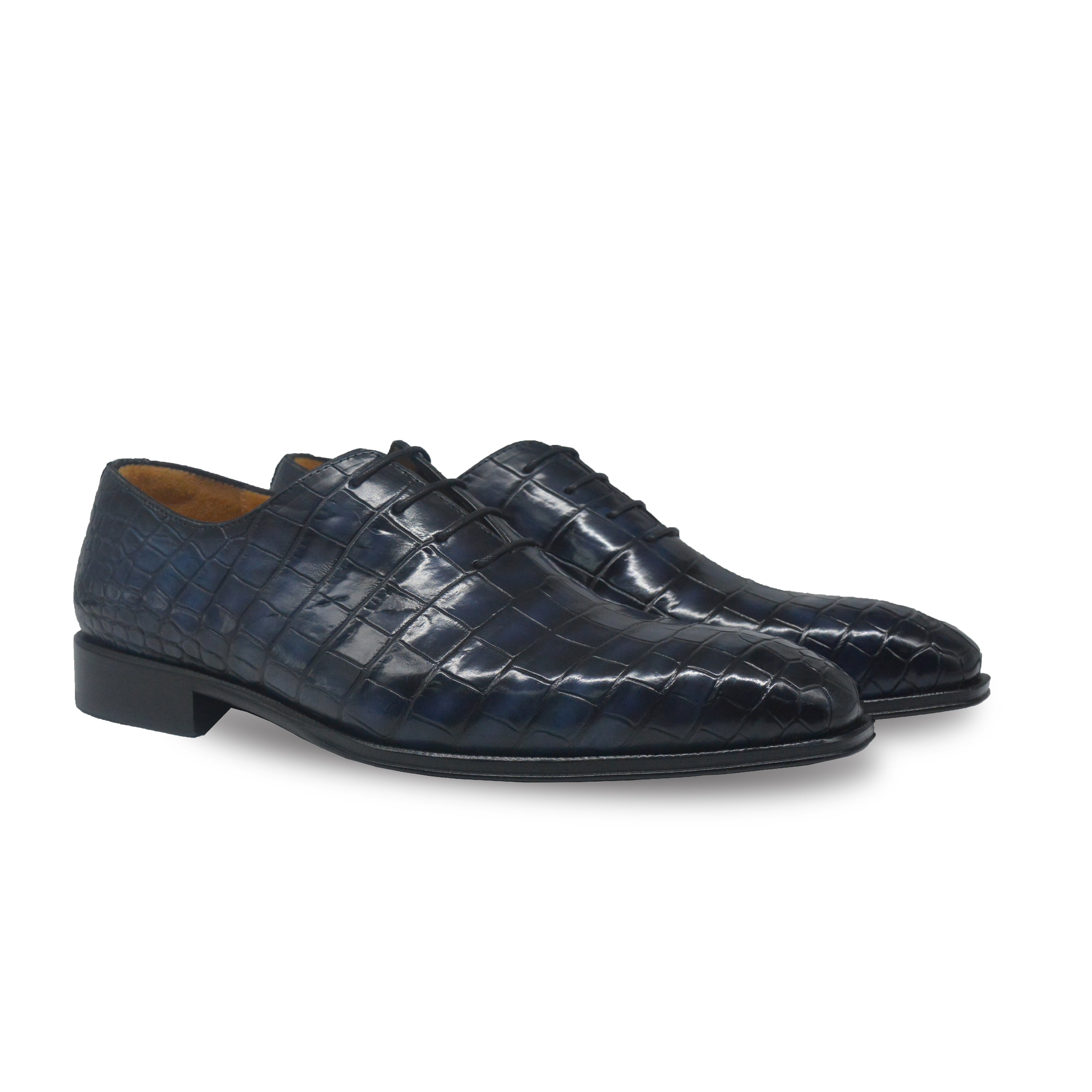 Navy Alligator Whole Cut Lace Up Oxfords