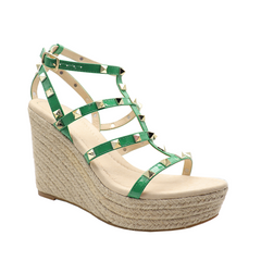 Rivets Green sheepskin Espadrille Wedges