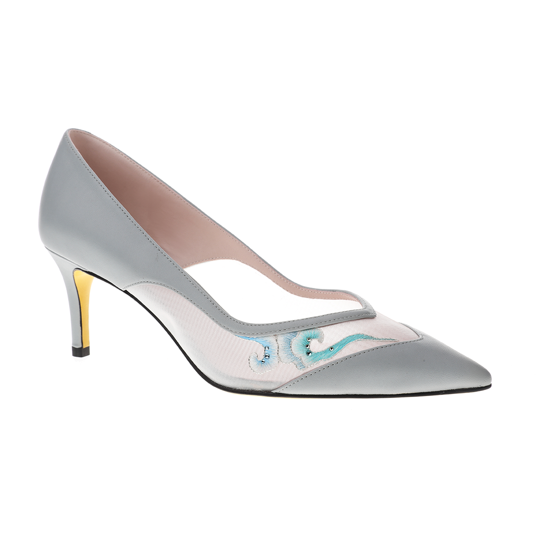 women blue sheepskin shoes |  Sigrid women blue Leather Gauze  thin heel pump