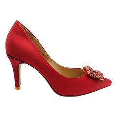 Red Belt Diamond Silk Leather Pointy Toe Heels
