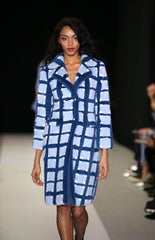 Sky Blue and Navy Checkered Mink Fur Coat