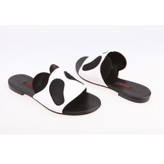 women black and white sheepskin shoes | Black Panda Sandal