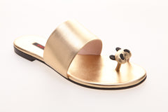 women Gloden sheepskin shoes | Red panda hot diamond Sandal