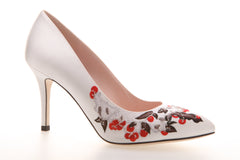 Women's Red Bean Pointed Heels |pink silk leather Embroidery stiletto toe heels