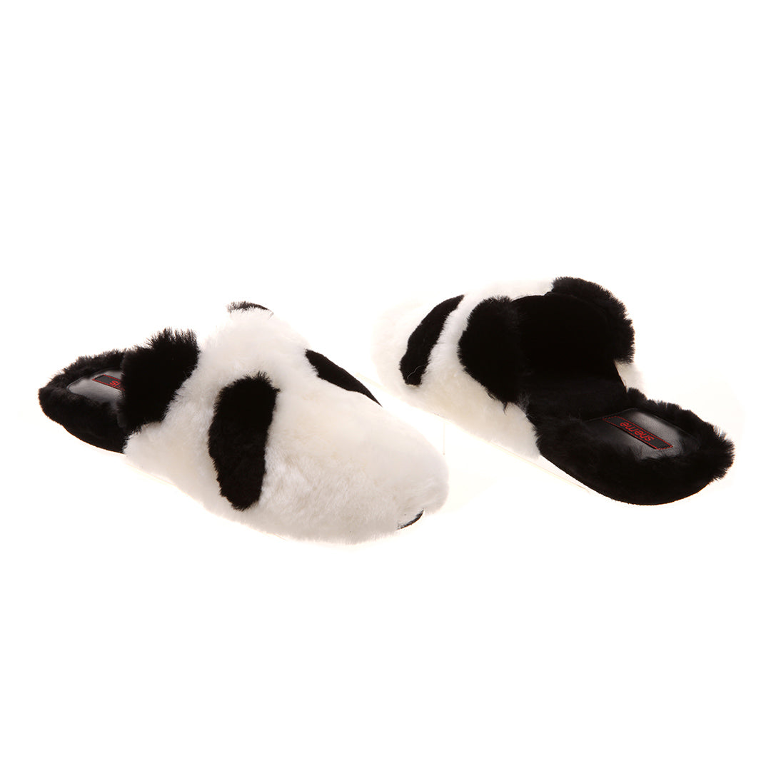 Women's black and white interwoven Faux-Fur slippers | panda Criss Cross Fur Slippers
