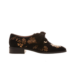 Women's black Autumn Leaf Fall Sheepskin Leather loafers