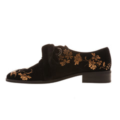 Women's black Autumn Leaf Fall Sheepskin Leather loafers