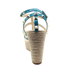 Rivets Blue sheepskin Espadrille Wedges