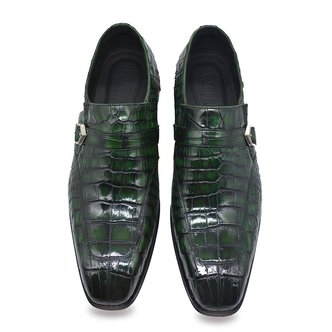 Dark Green Alligator Monk Strap Loafer