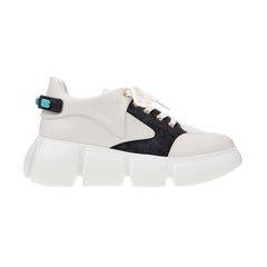 Men's black and white cowhide stitched sneakers