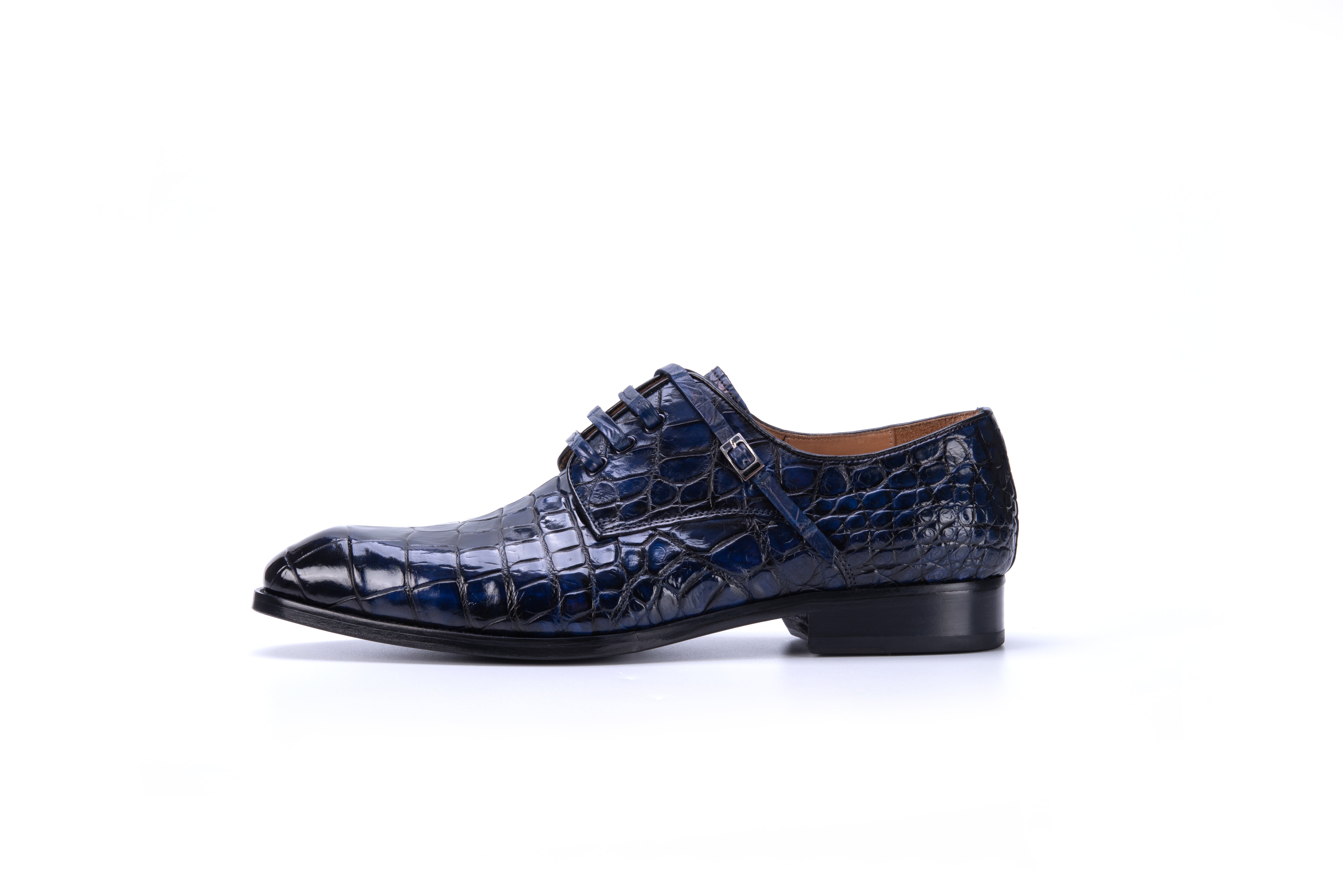 MEN'S BLUE ALLIGATOR SHOES -  WONDER BLUE EXOTIC ALLIGATOR BODY OXFORDS