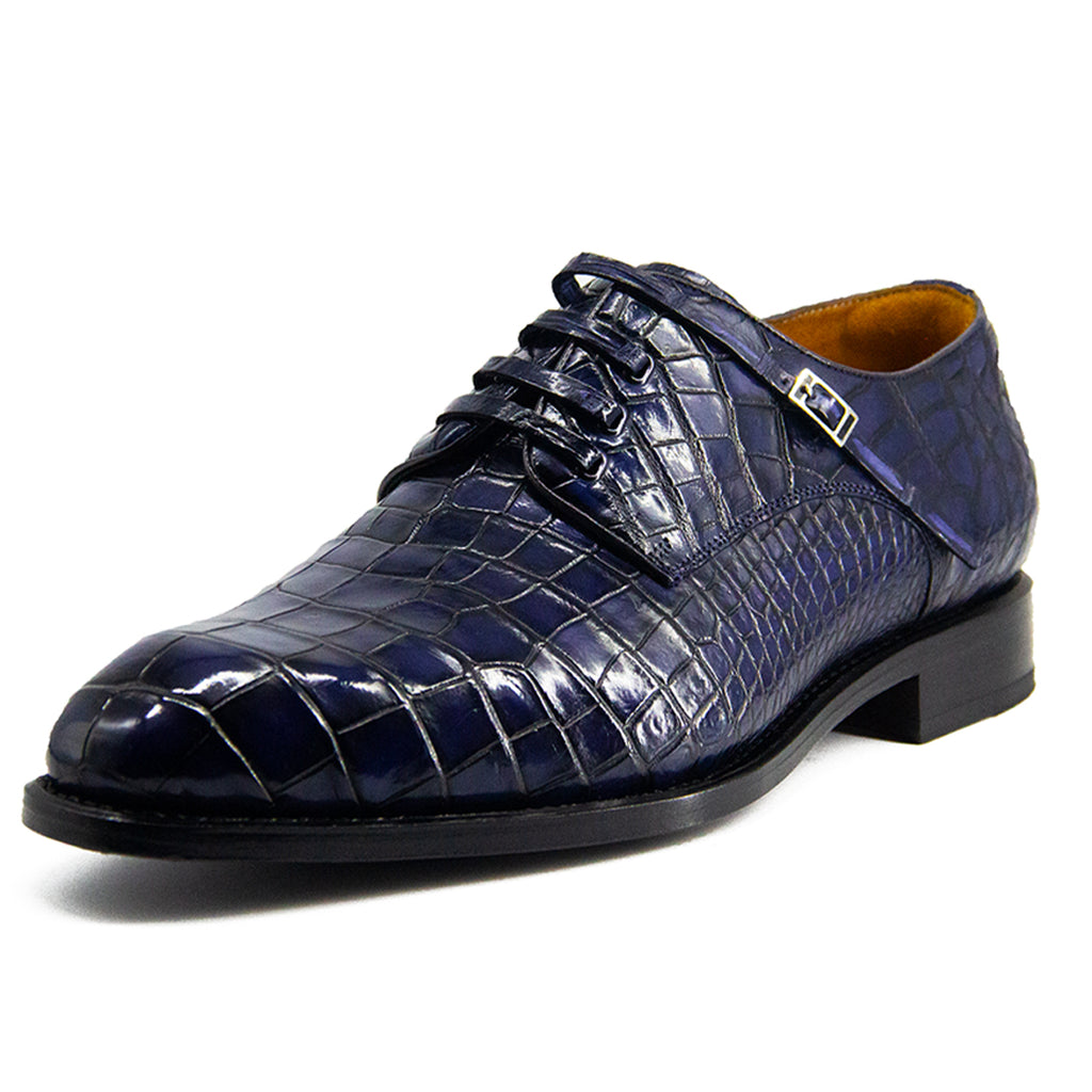 MEN'S BLUE ALLIGATOR SHOES - WONDER BLUE EXOTIC ALLIGATOR BODY OXFORDS