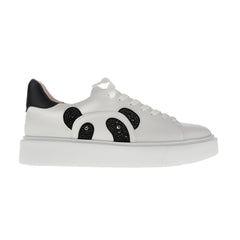 Men’s white Sheepskin and anti-cashmere leather sneaker ｜ white Panda pattern Sheepskin and anti-cashmere leather sneaker