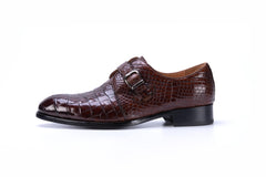 BROWN ALLIGATOR SINGLE MONK STRAP SHOES