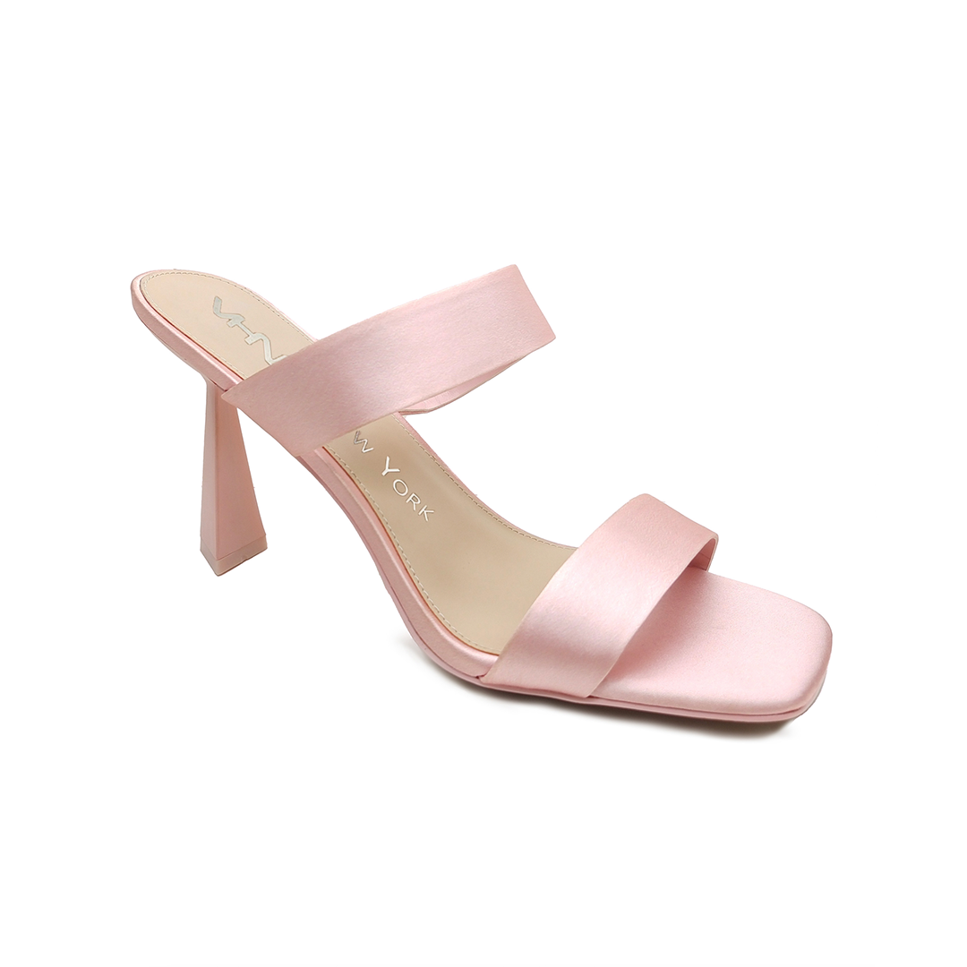 Pink satin top block heels