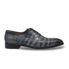 Grey Alligator Whole Cut Lace Up Oxfords