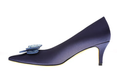 Women's Luxurious Femininity of Purple Belt Diamond Silk Leather Toe pump