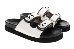 women black and white sheepskin shoes | Black Panda Sandal