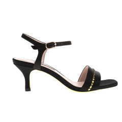 women black silk heel | black open toe sheepskin block heel Thick bottom heels