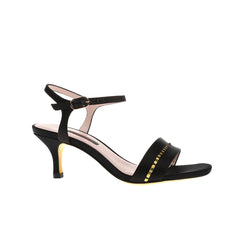 women black silk heel | black open toe sheepskin block heel Thick bottom heels