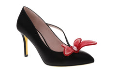 Women's Black Diamond silk Leather Pointy Toe Heels