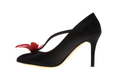 Women's Black Diamond silk Leather Pointy Toe Heels