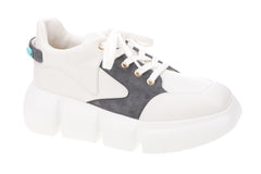 Men's black and white cowhide stitched sneakers
