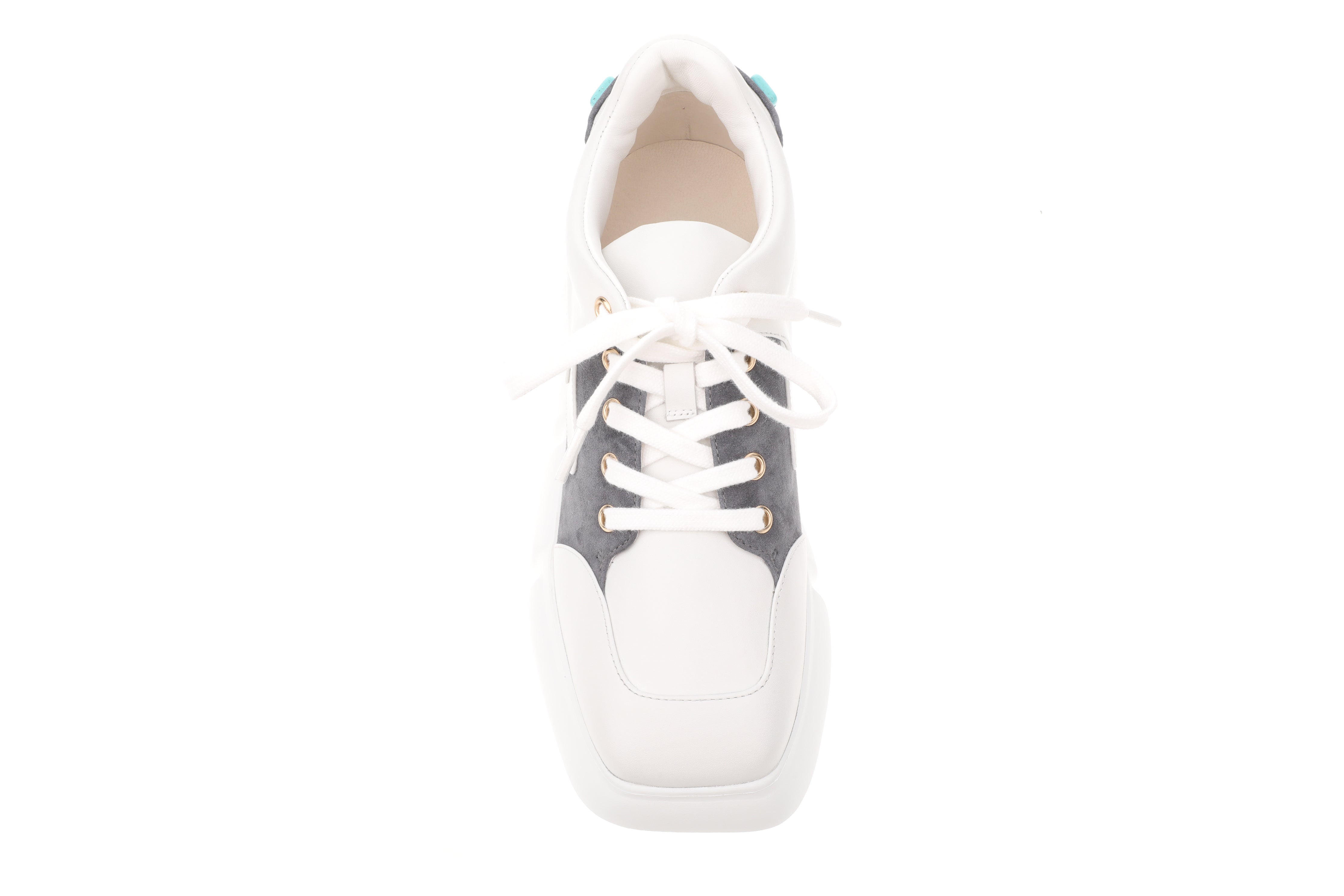 Women's black and white cowhide stitched sneakers