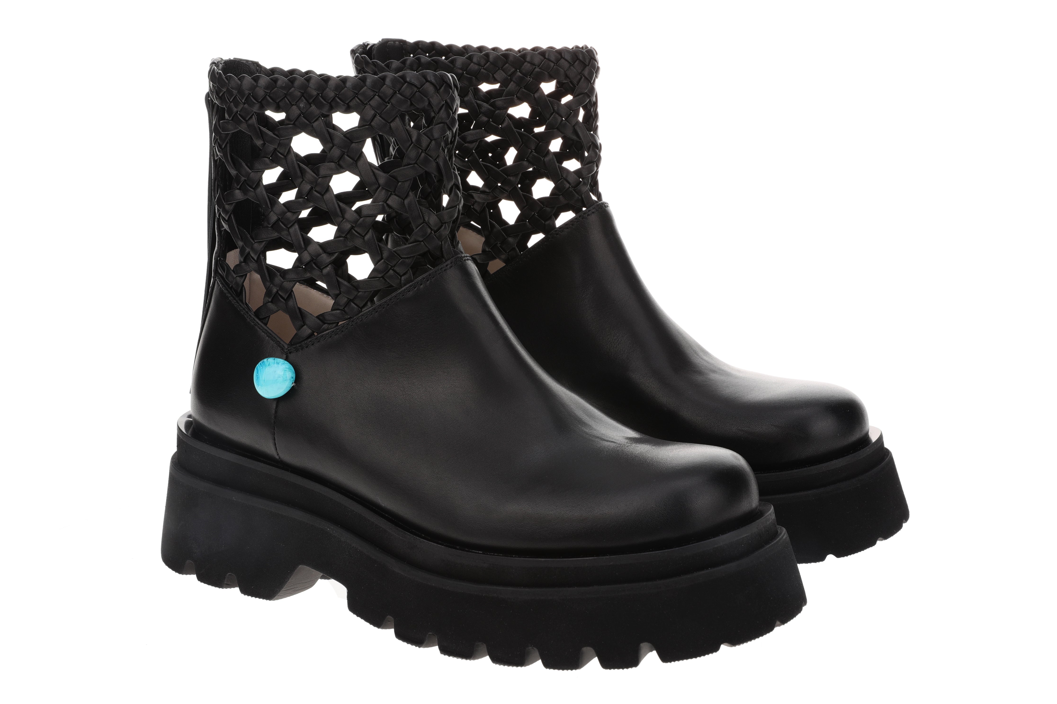 Women's cowhide turquoise woven boot