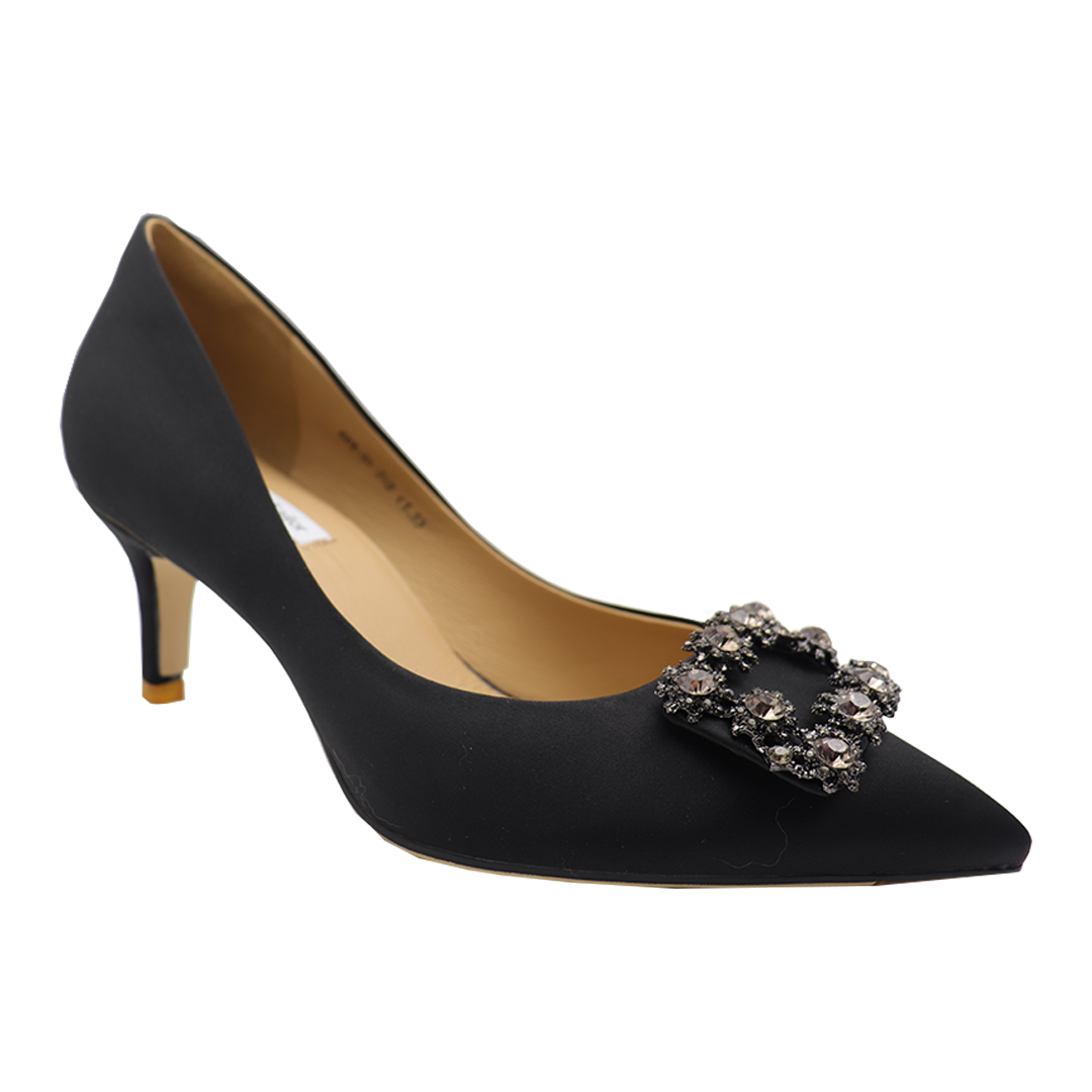 Women's black top small heel shoes