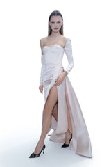 Vivienne Hu Blush Pink Double-Sided Satin Asymmetrical Corset Gown