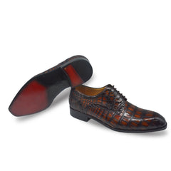 Wine Brown Alligator Plain Toe Lace Up Mens Oxfords