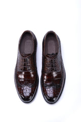 Men's brown alligator leather brogue Stitch lace-up business Shoes