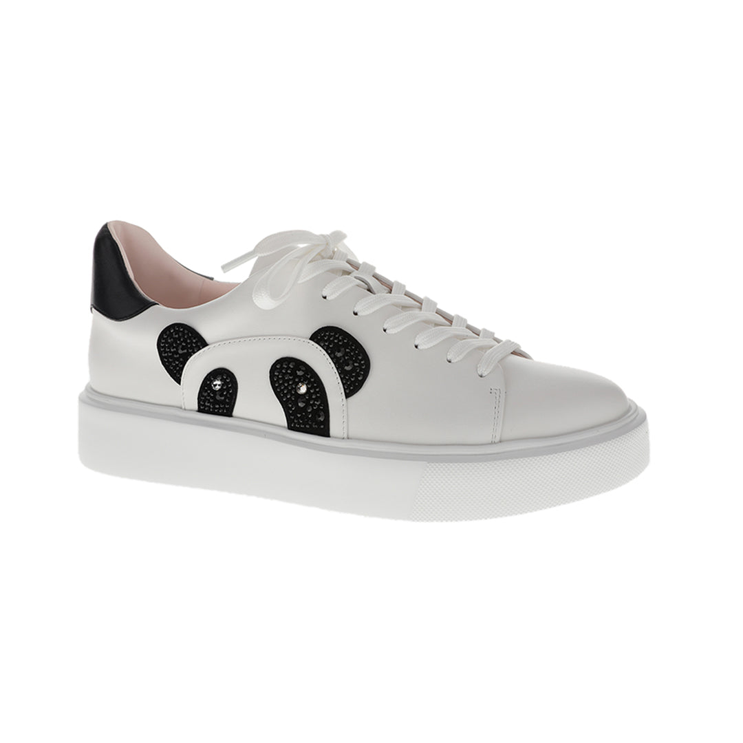 Women’s white Sheepskin and anti-cashmere leather sneaker ｜ white Panda pattern Sheepskin and anti-cashmere leather sneaker