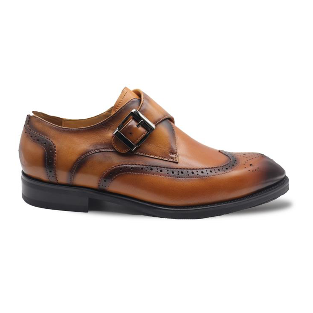 Men's Cognac Brown Formal Wingtip Monk Strap Loafer Men's Cognac Brown Formal Wingtip Monk Strap Loafer