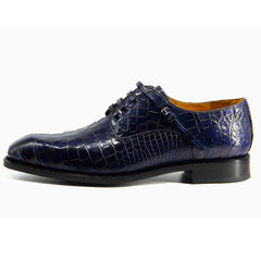 MEN'S BLUE ALLIGATOR SHOES -  WONDER BLUE EXOTIC ALLIGATOR BODY OXFORDS