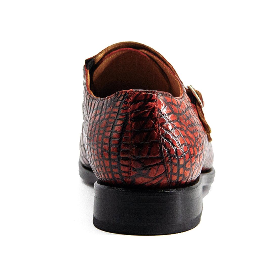 Handmade Black Crocodile Texture Leather Single Monk Strap Boots Dress Shoes