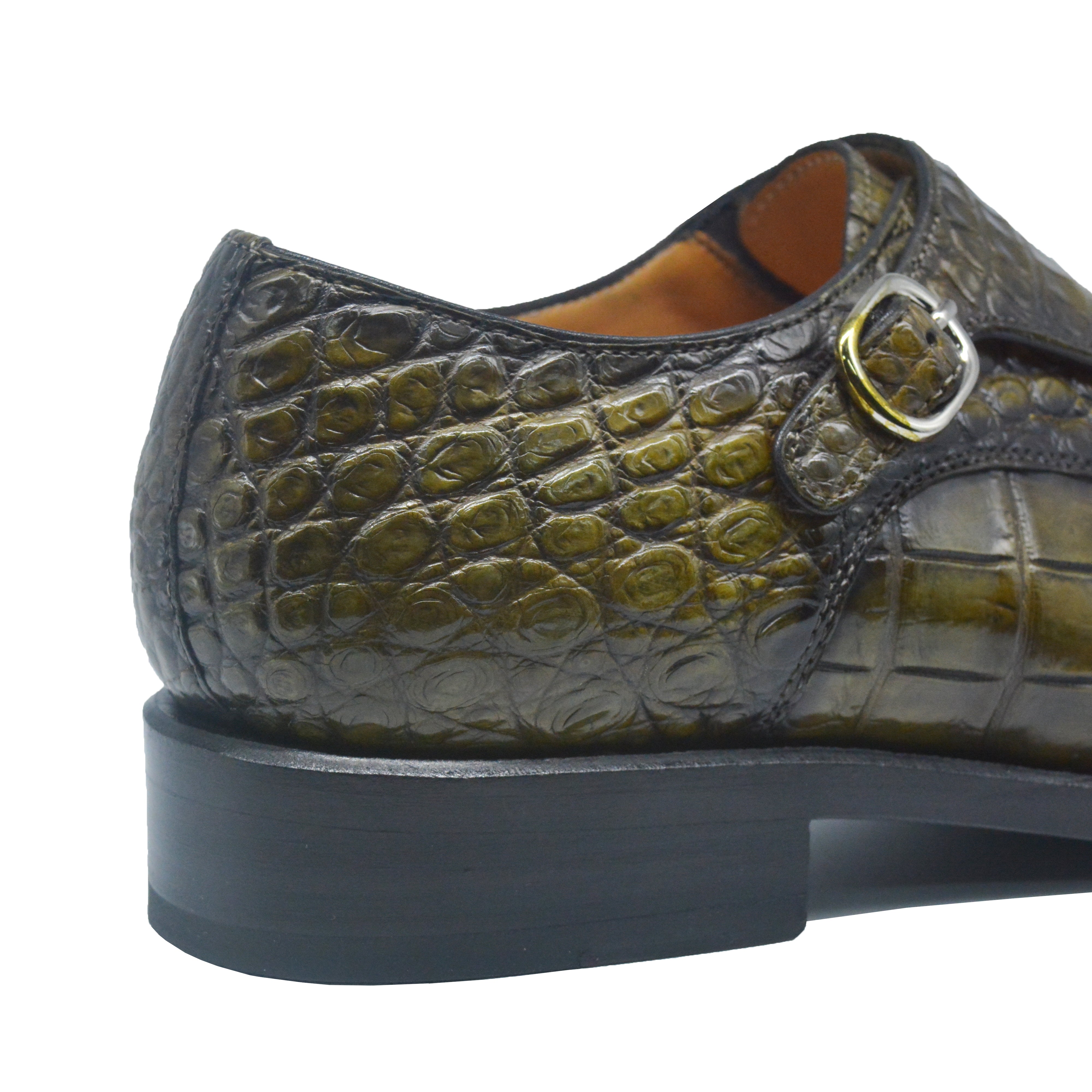 Olive Green Alligator Double Monk Goodyear Welt Loafers