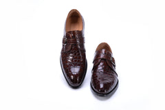 BROWN ALLIGATOR SINGLE MONK STRAP SHOES