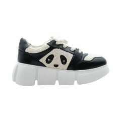 Men’s black Sheepskin and anti-cashmere leather sneaker ｜ black Panda pattern Sheepskin and anti-cashmere leather sneaker