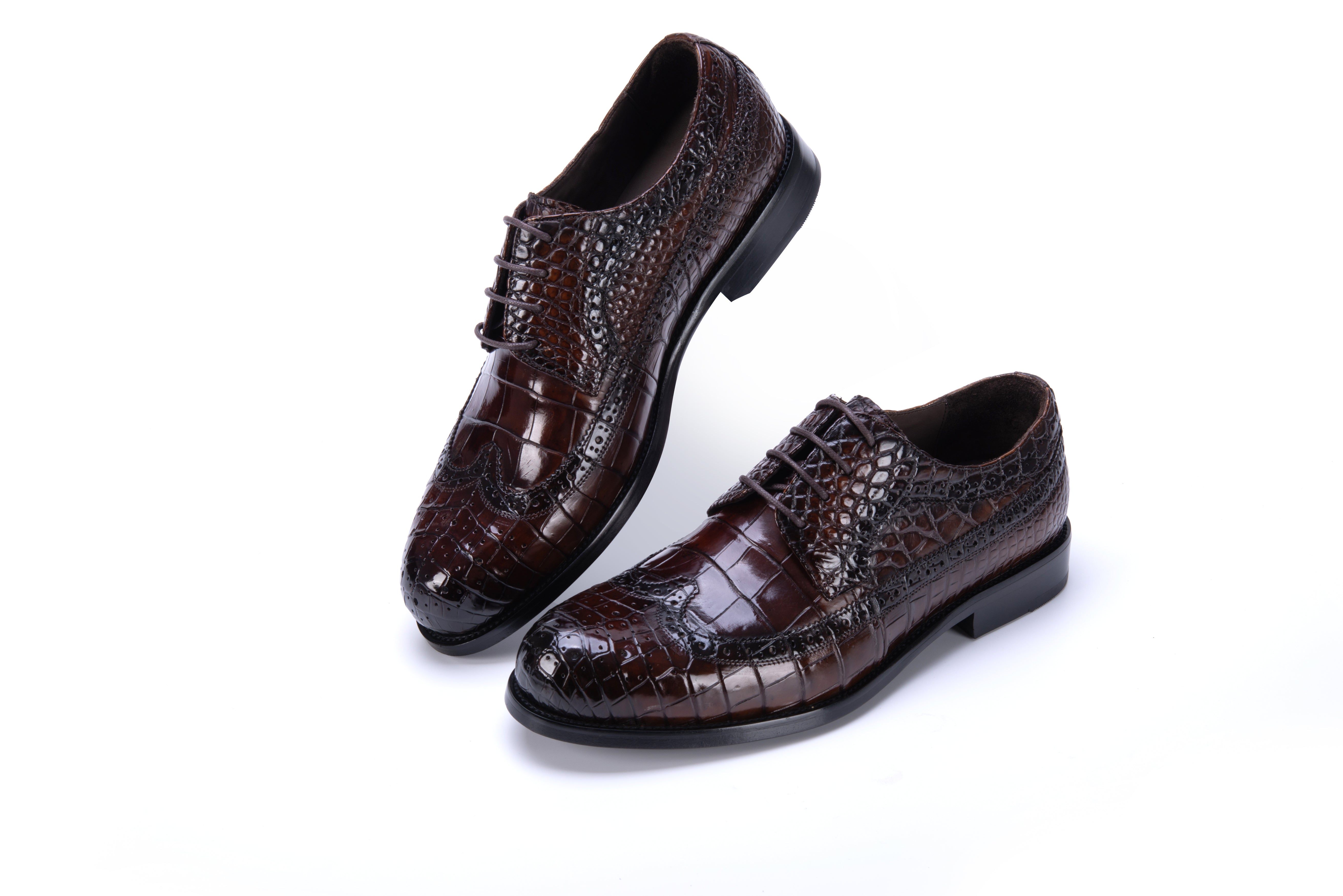 Men's brown alligator leather brogue Stitch lace-up business Shoes