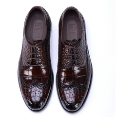 Men's brown alligator leather brogue Stitch lace-up business Shoes