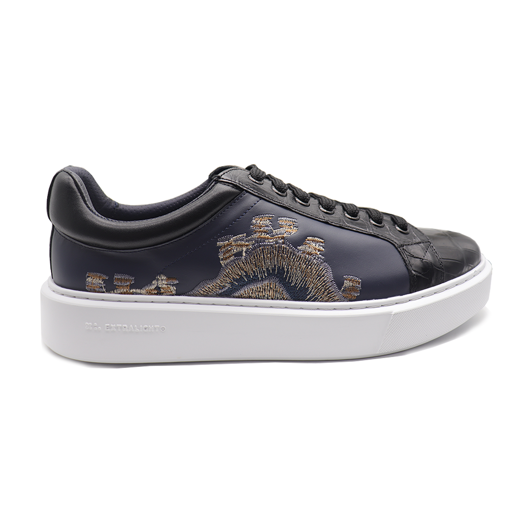 Blue  embroidered crocodile sneakers | Leather Low State Casual Men's Shoes