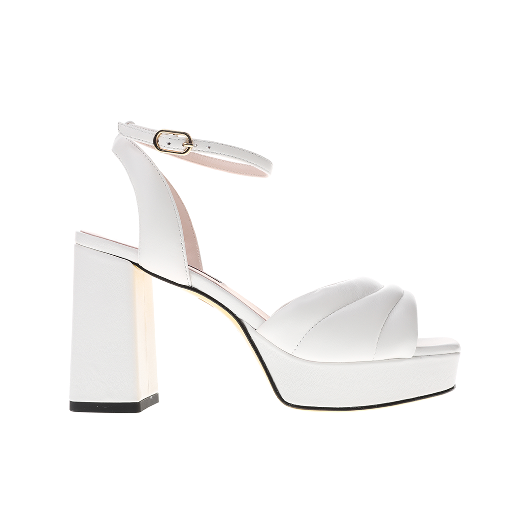 women white sheepskin heel |  Enid White sheepskin block heel Thick bottom heels