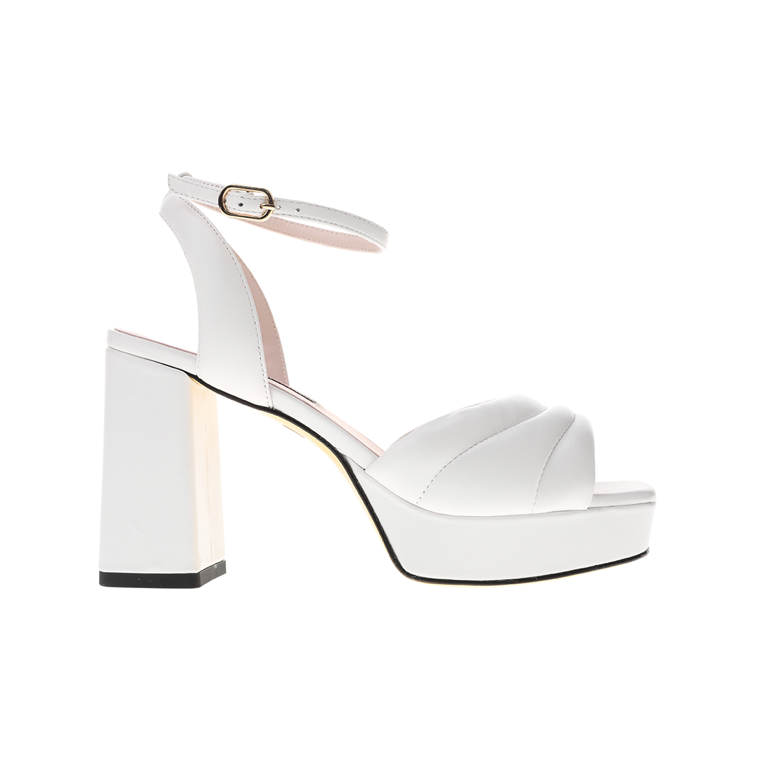 White peep sales toe block heels